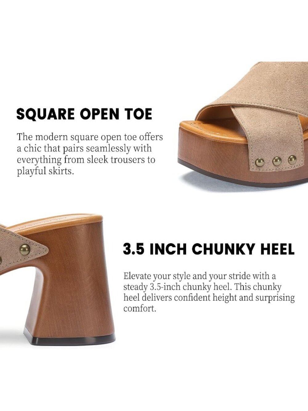 Women's Sand Platform Chunky Sandals Square Open Toe Block Heel Dressy Shoes - Picture 5 of 6